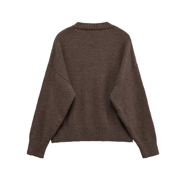 Women's Oversized V-Neck Knit Sweater with Kangaroo Pocket Mune Fashion