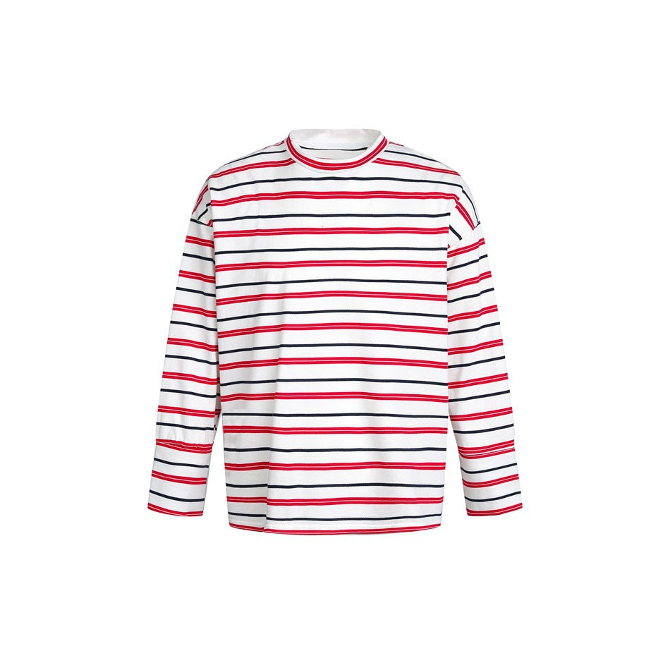 Unisex Striped Long Sleeve Shirt in Maritime Oversized Look with Ribbed Collar Mune Fashion