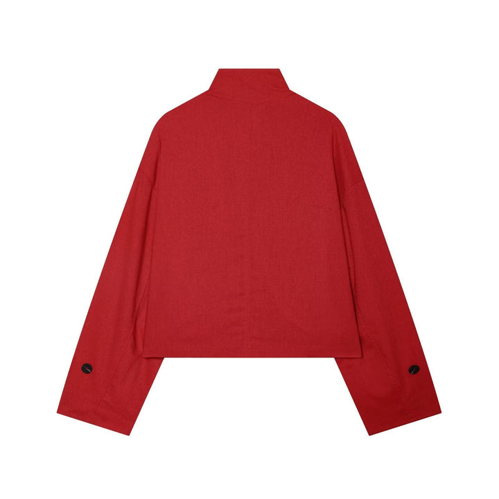 Women's Short Utility Jacket in Cropped Cut with Stand Collar and Shoulder Straps Mune Fashion
