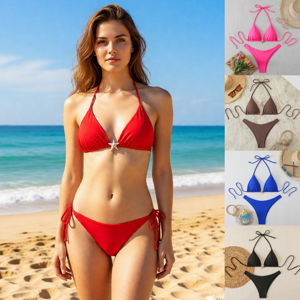 Women's Triangle Bikini with Fashionable Star Detail Mune Fashion