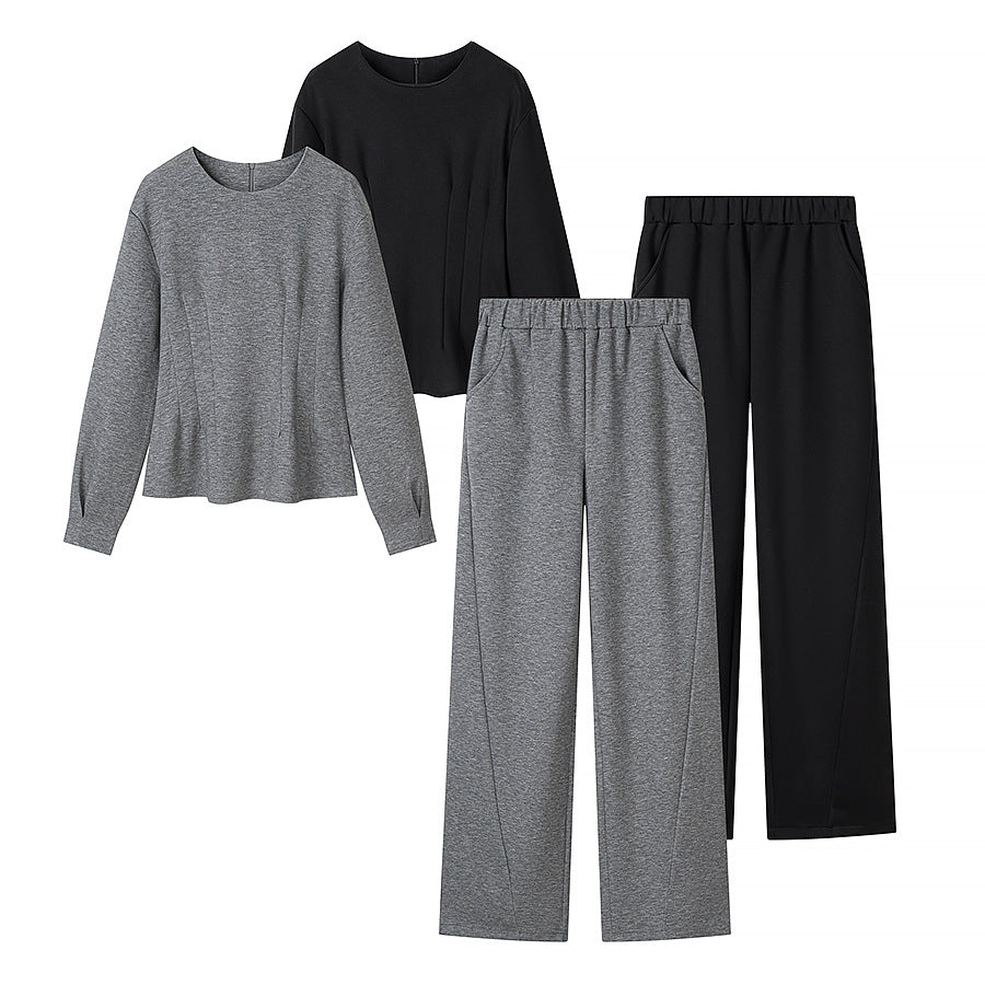 Women's Tailored Peplum Top with Wiener Seams and Wide Lounge Pants Set Mune Fashion