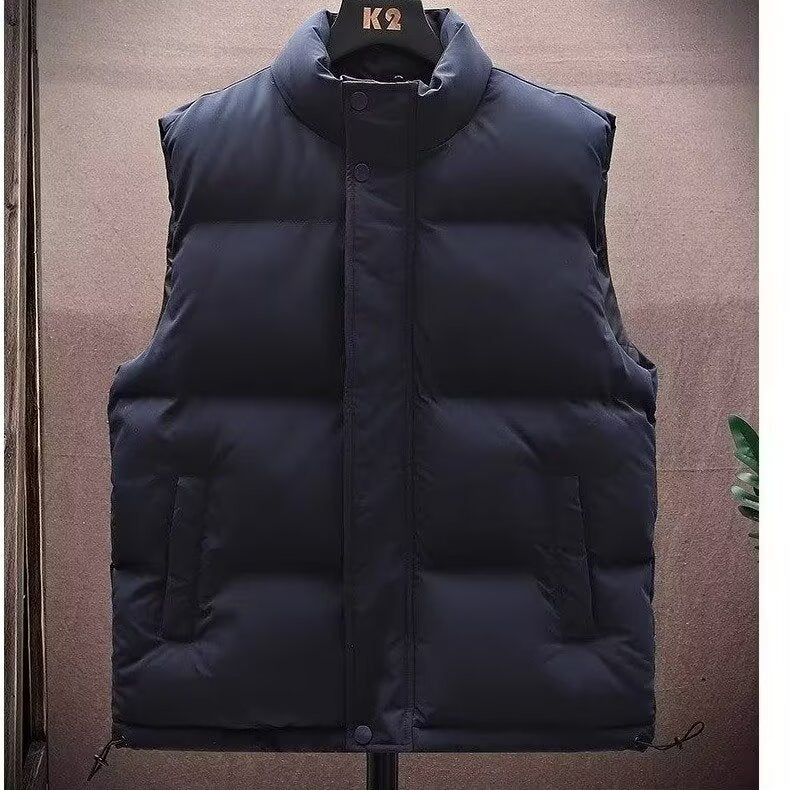 Men's Padded Sleeveless Quilted Vest with Stand Collar and Concealed Snap Placket Mune Fashion