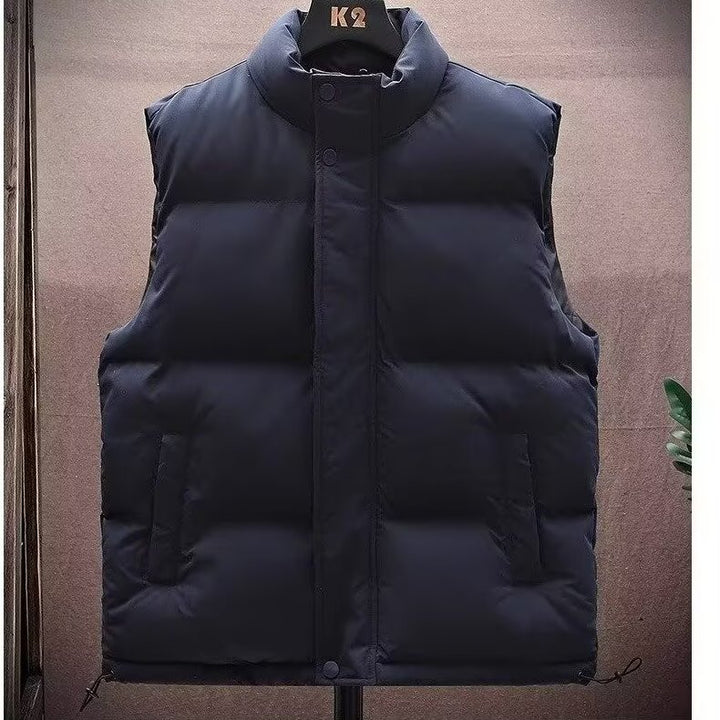 Men's Padded Sleeveless Quilted Vest with Stand Collar and Concealed Snap Placket Mune Fashion