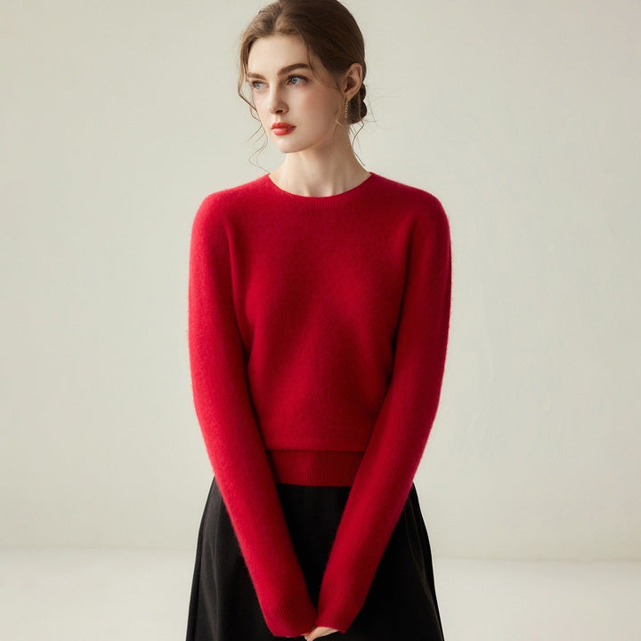 Ladies Lightweight Round Neck Sweater in Cashmere Look with Extra Fine Pile and Ribbed Hem Mune Fashion
