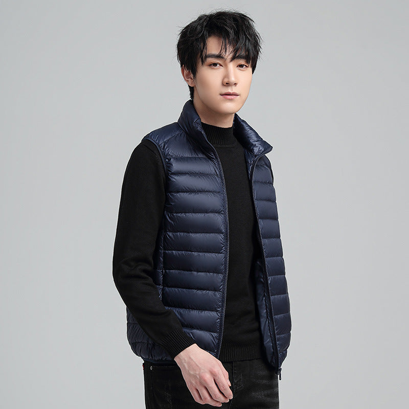 Men's Ultra-Light Quilted Insulation Vest with High Stand-Up Collar and Packing Function Mune Fashion