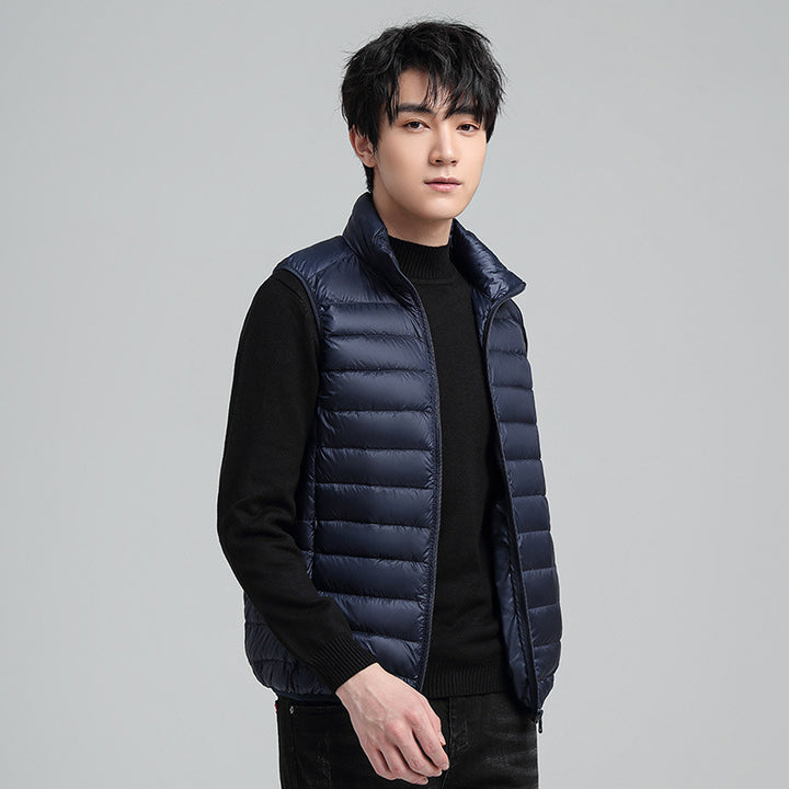 Men's Ultra-Light Quilted Insulation Vest with High Stand-Up Collar and Packing Function Mune Fashion