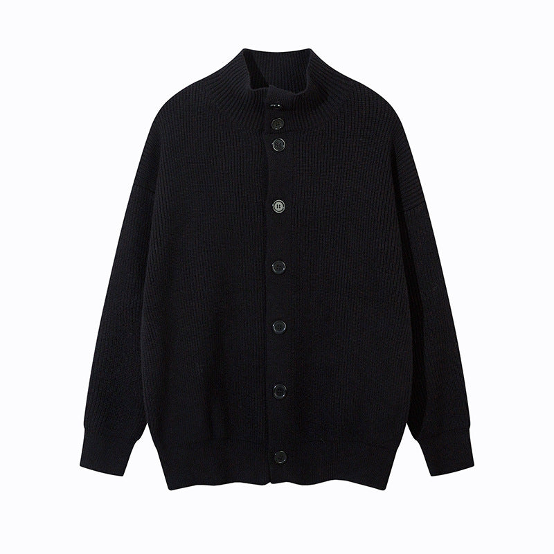 Unisex Oversize Cardigan with Stand Collar and Full Button Placket Mune Fashion