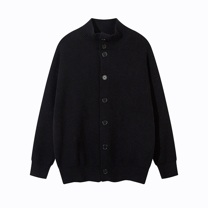 Unisex Oversize Cardigan with Stand Collar and Full Button Placket Mune Fashion