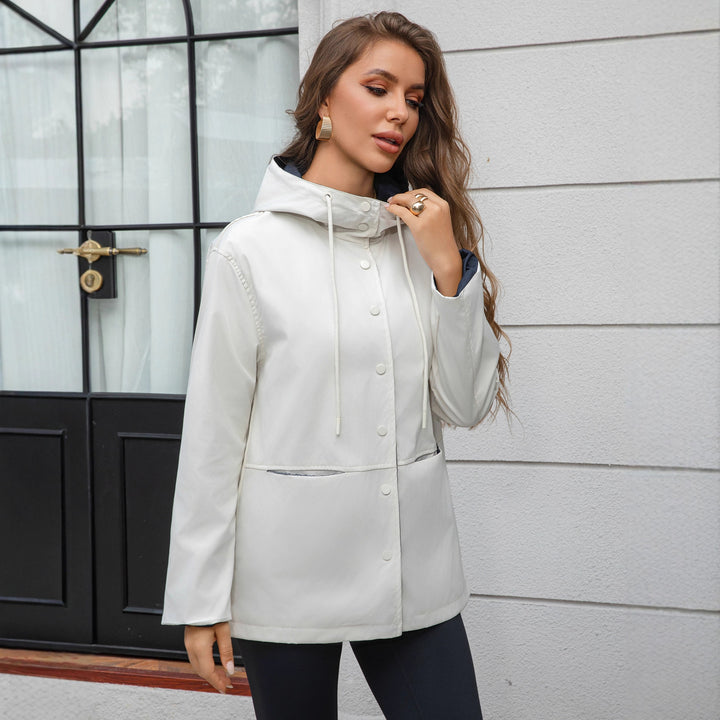 Women Water-Repellent Hooded Jacket with Snap Front, Drawstring and Pockets Mune Fashion