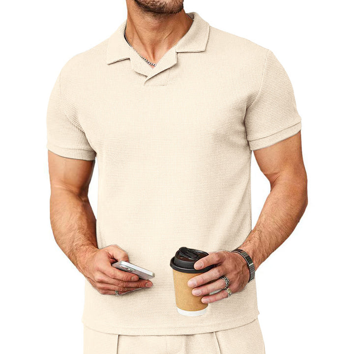 Men's short-sleeve knitted polo with open shirt collar and body-hugging fit Mune Fashion