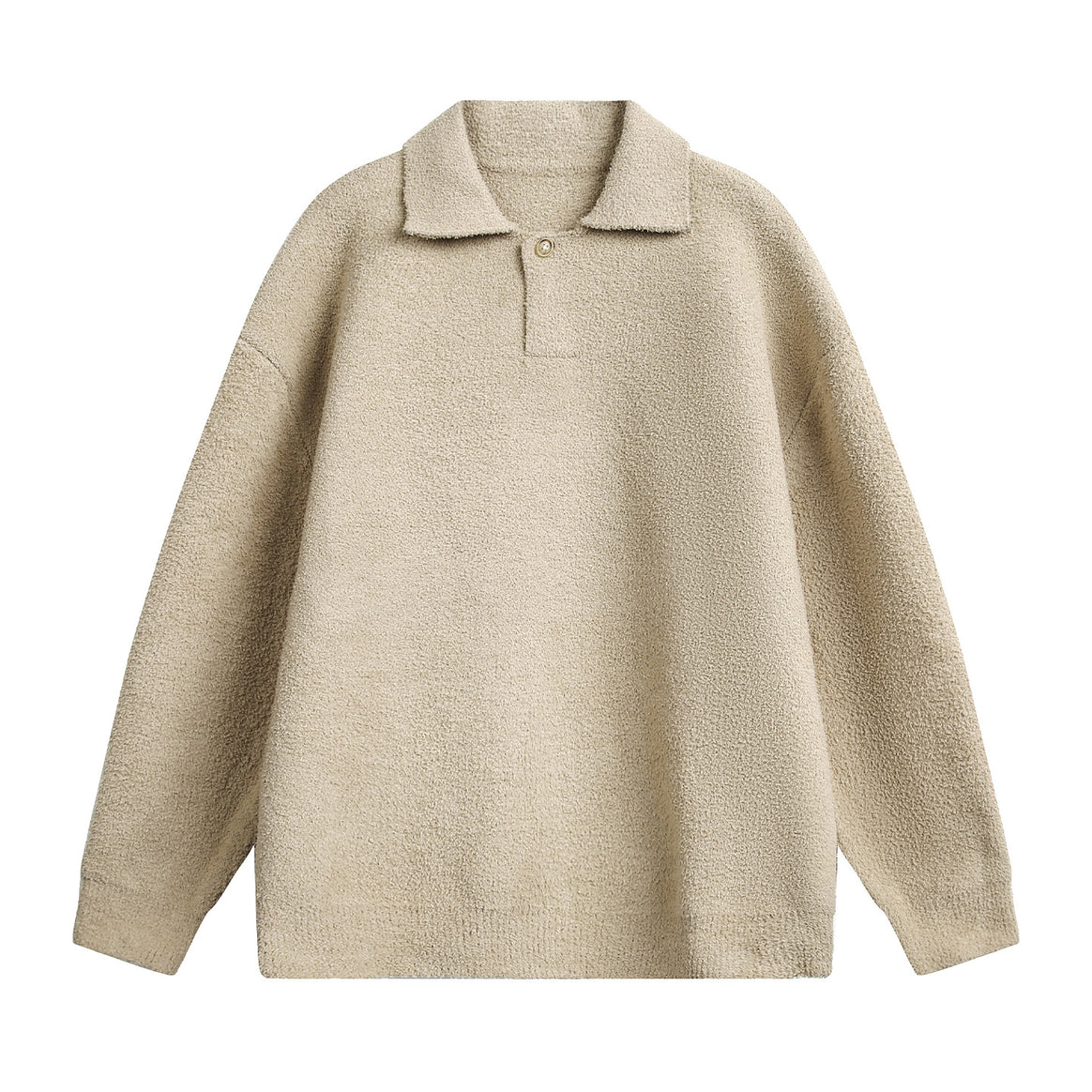 Unisex Fleece Polo Pullover with Button Collar and Teddy Structure Mune Fashion