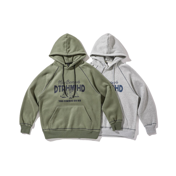 Unisex Oversize Hoodie with Raglan Seams, Kangaroo Pocket and Vintage Print Mune Fashion