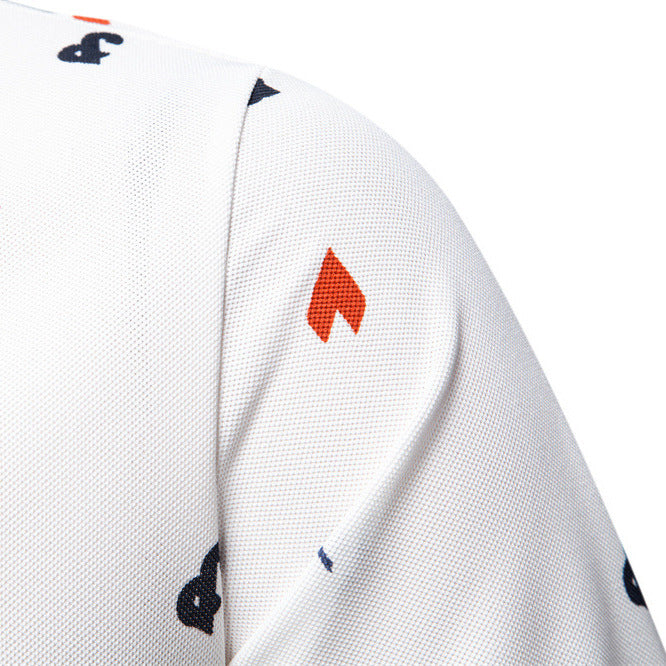 Men's short-sleeved pique polo shirt with geometric all-over print, kent collar, and contrast trim Mune Fashion