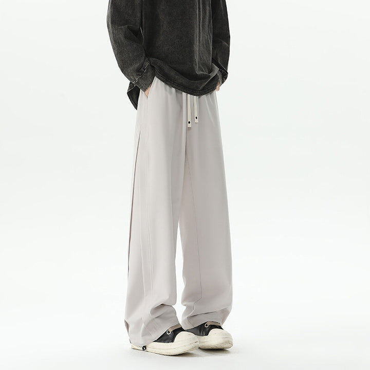 Men's Wide-Leg Lounge Pants made of Satin Blend with Drawstring and Extended Hem Mune Fashion