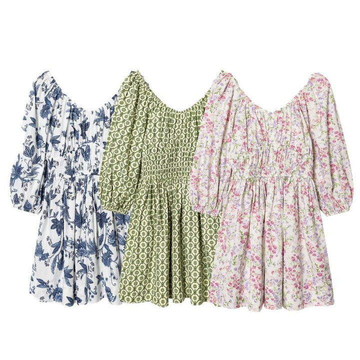 Women's floral dress with smocked waist and voluminous puff sleeves Mune Fashion