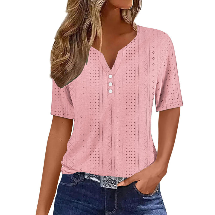 Women's short-sleeved shirt with button fly and intricate striped pattern Mune Fashion