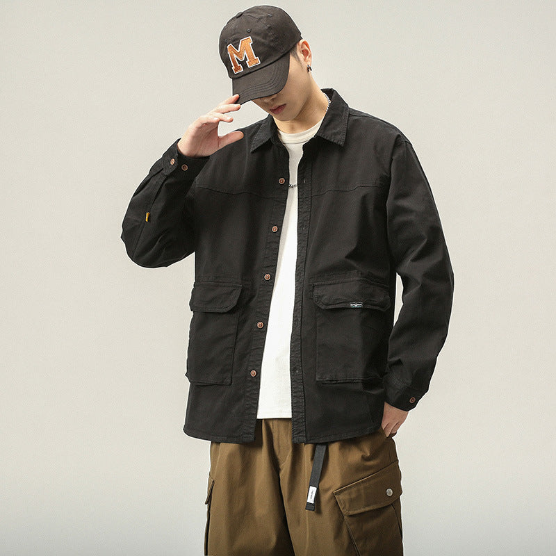 Men's Overshirt-Field Jacket in Utility Canvas with Large Flap Pockets and Shirt Collar Mune Fashion
