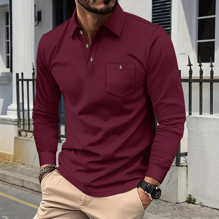 Men's structured long-sleeve polo with chest pocket and shirt collar Mune Fashion
