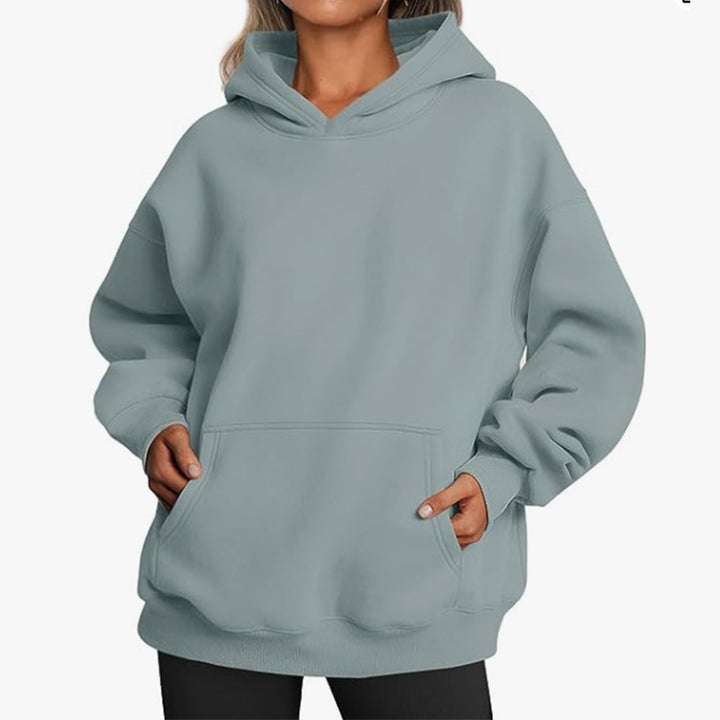 Women's nan Relax-Fleece Hoodie with Kangaroo Pocket, extended back and dropped shoulder Mune Fashion