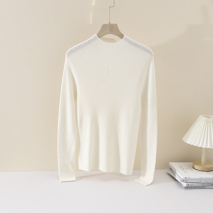 Women's Slim Fine Knit Round Neck Sweater with Raglan Shoulder Inserts Mune Fashion