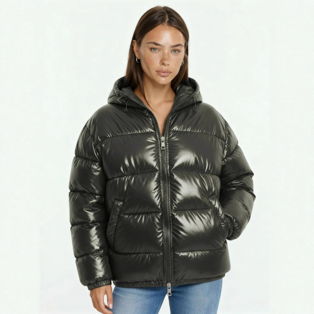 Women's High Gloss Quilted Jacket with Hood