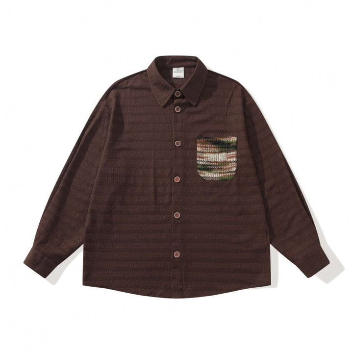 Unisex structured knit shirt jacket with boxy oversized cut and contrasting chest pocket Mune Fashion