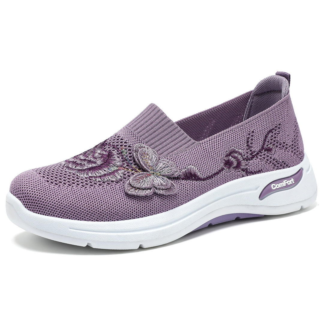 Women's knitted slip-on slippers with 3D flower embroidery and ergonomic comfort insole Mune Fashion