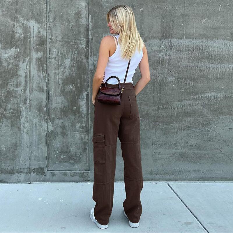Ladies High-Waisted Relaxed Cargo Pants with Wide Leg and Knee Pleats Mune Fashion