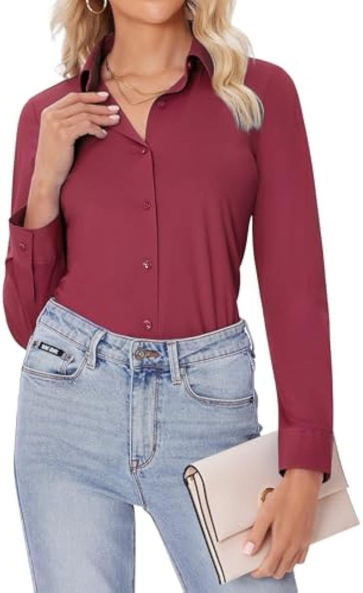 Women's Classic Viscose-Stretch Shirt Blouse with Kent Collar and Cuffs Drune