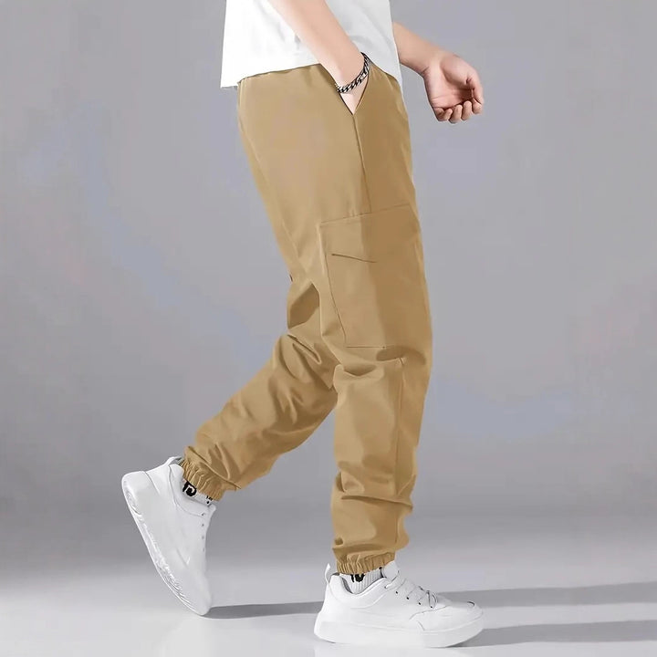 Men's Lightweight Tech Cargo Pants in Jogger Style with Drawstring, Elastic Leg Cuff & Multi-Pockets Mune Fashion