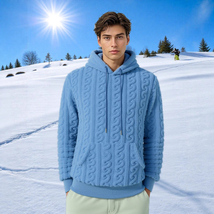 Men's fluffy sherpa hoodie with cable knit pattern, kangaroo pocket and ribbed cuffs Mune Fashion