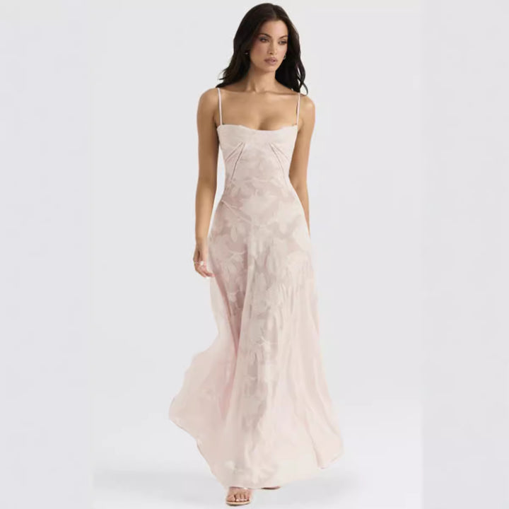 Women's figure-hugging maxi dress with bodice construction and spaghetti straps Mune Fashion