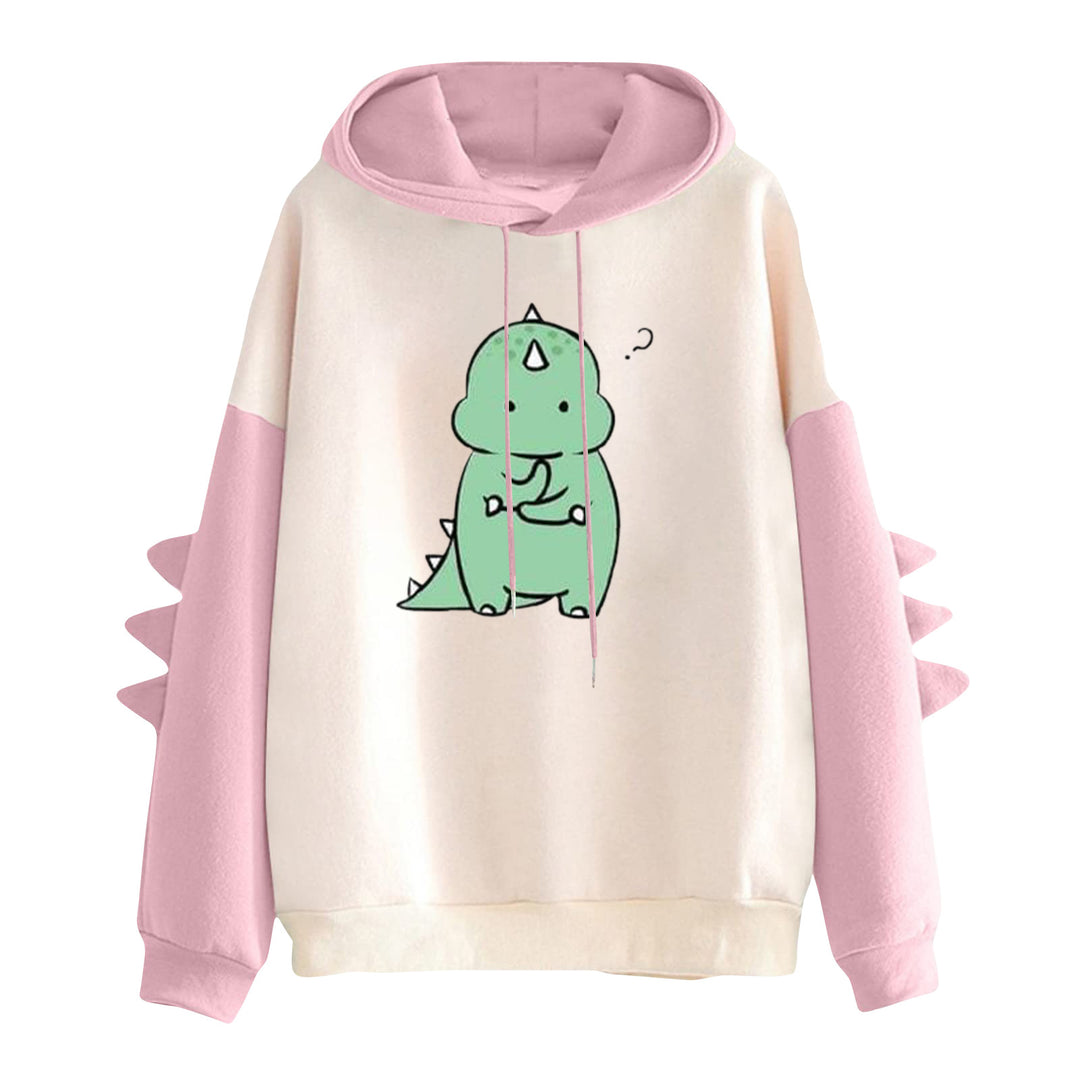 Women's hooded pullover with cute dinosaur print and three-dimensional sleeve details Mune Fashion