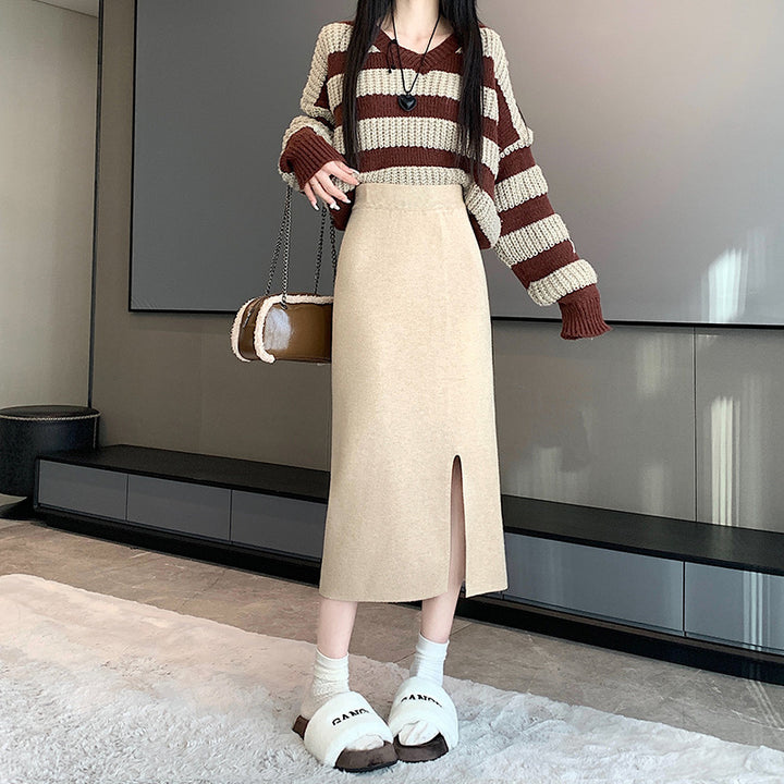 Ladies Elegant and Comfortable Midi Skirt with Stylish Slit Mune Fashion