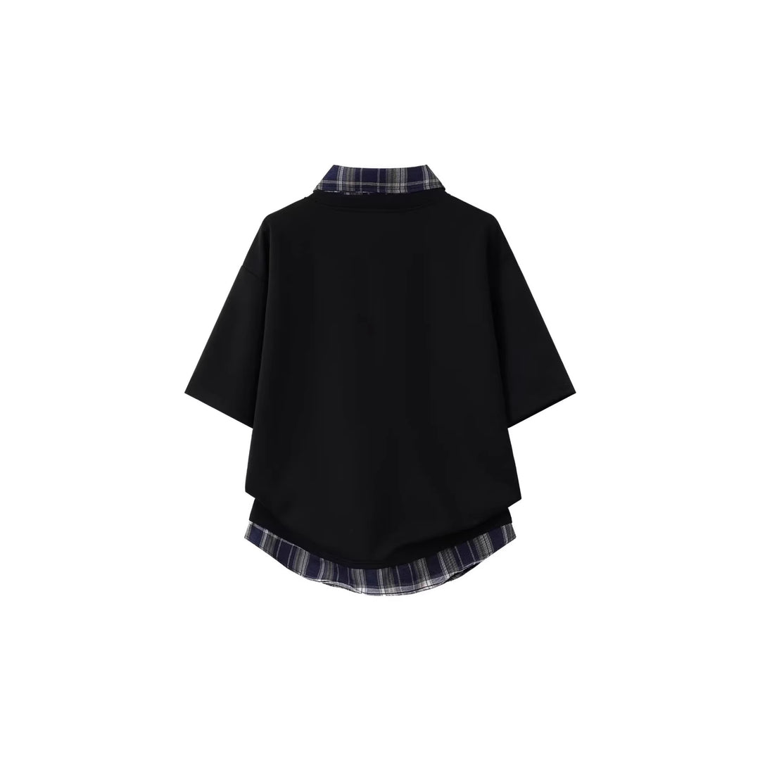 Women's sporty oversized T-shirt with checked collar Mune Fashion