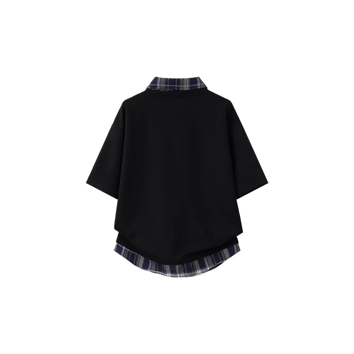 Women's sporty oversized T-shirt with checked collar Mune Fashion