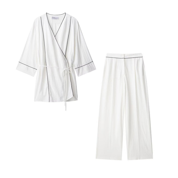 Women Wide Pleated Trousers with High Waist, Concealed Button Placket and Contrast Piping Mune Fashion