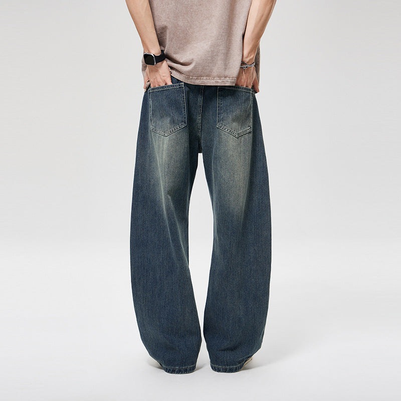 Men's Wide Baggy Jeans with High Waist, Tapered Ankle Fit and Elastic Drawstring Mune Fashion