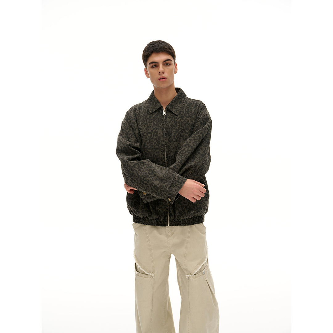 Unisex Lightly quilted Boxy jacket in denim look with tonal leopard print and elastic hem Mune Fashion