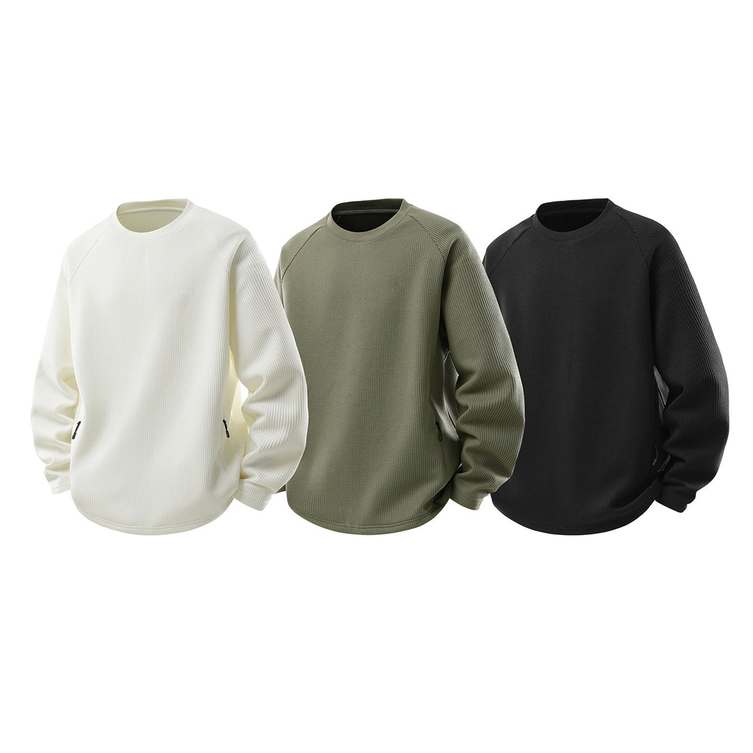 Men's waffle structure thermal sweatshirt with raglan sleeves and zippered pockets Drune