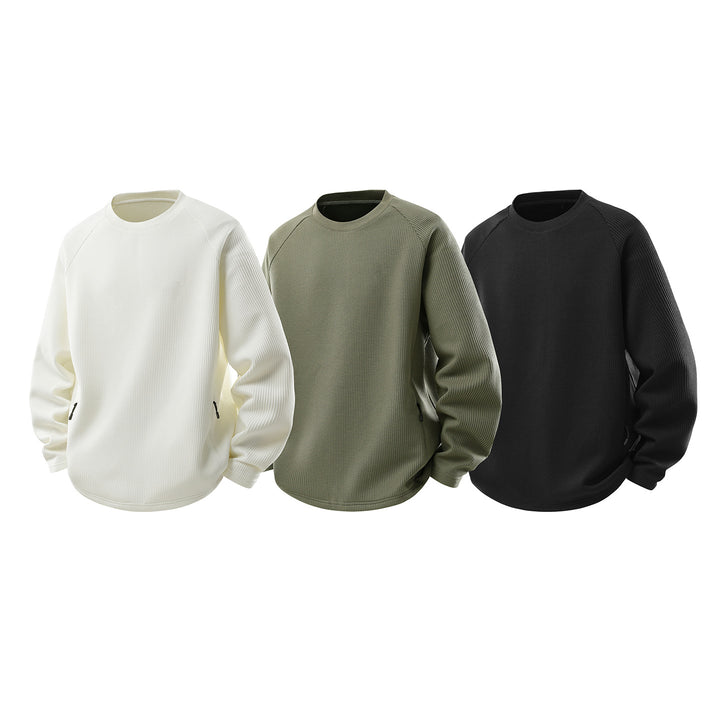 Men's waffle structure thermal sweatshirt with raglan sleeves and zippered pockets Drune