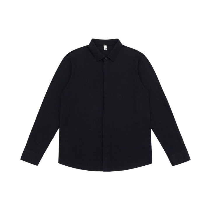 Men's Structured Knit Over-shirt with Concealed Button Placket and Ribbed Collar Mune Fashion