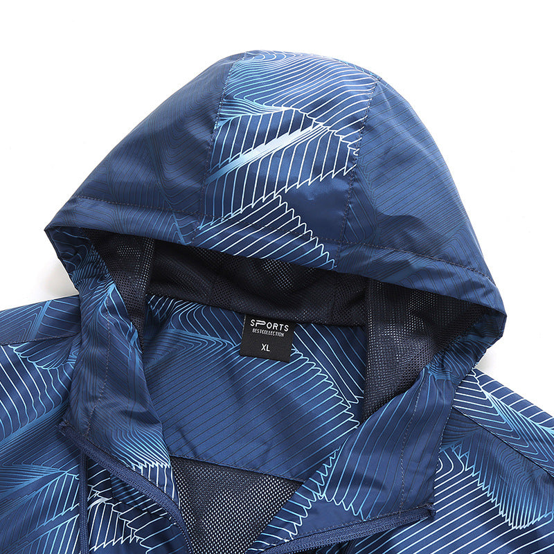 Men's Lightweight Hooded Windbreaker Jacket with Graphic Allover Print and Packing Function Mune Fashion