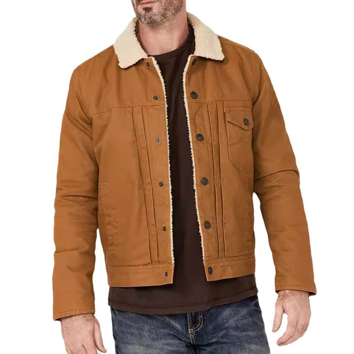 Men's Sherpa-lined trucker jacket with faux fur collar Mune Fashion