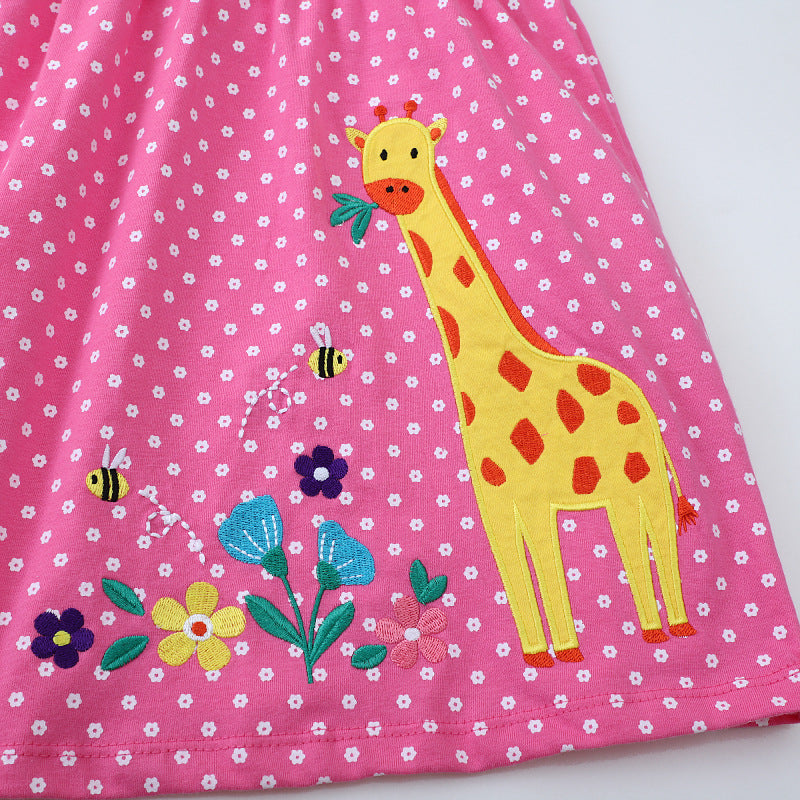 Girls Cotton Dress with Cute Giraffe Pattern Mune Fashion