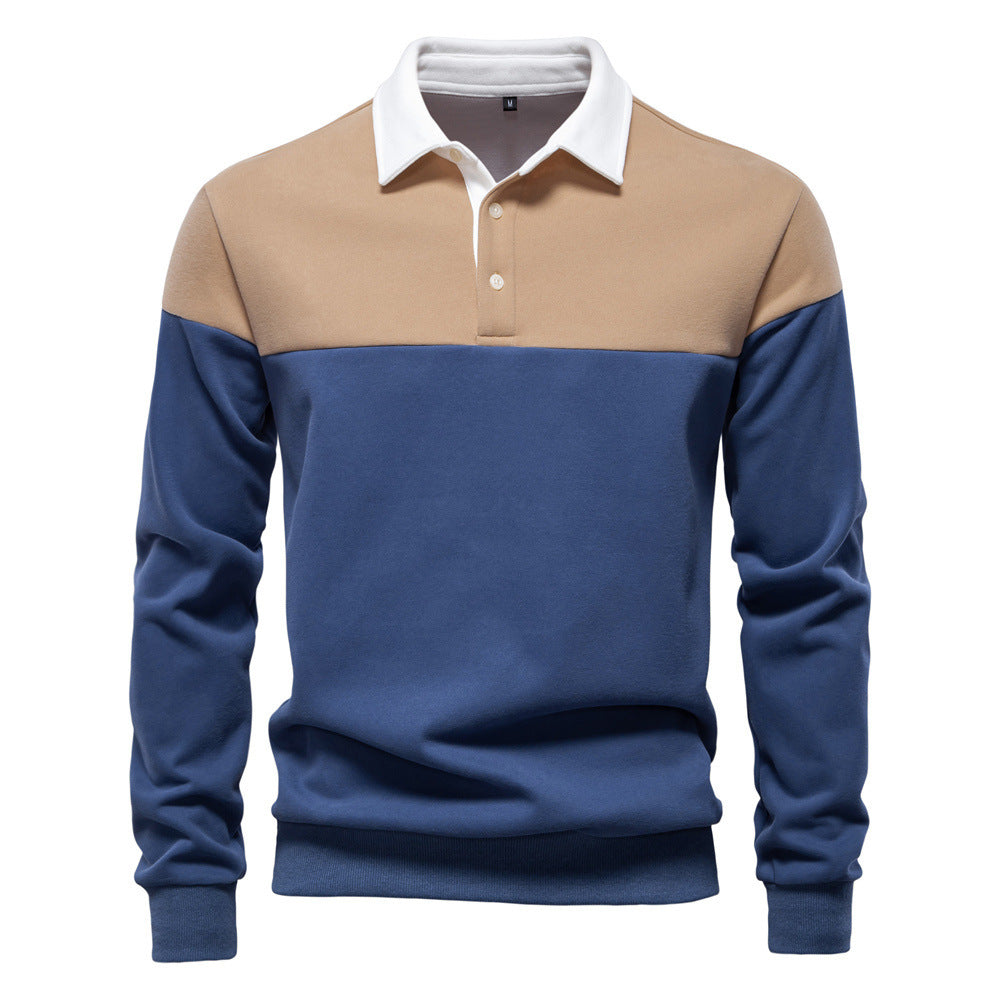 Men's sporty-elegant long-sleeve polo in rugby style with contrasting collar and wide chest panel Mune Fashion