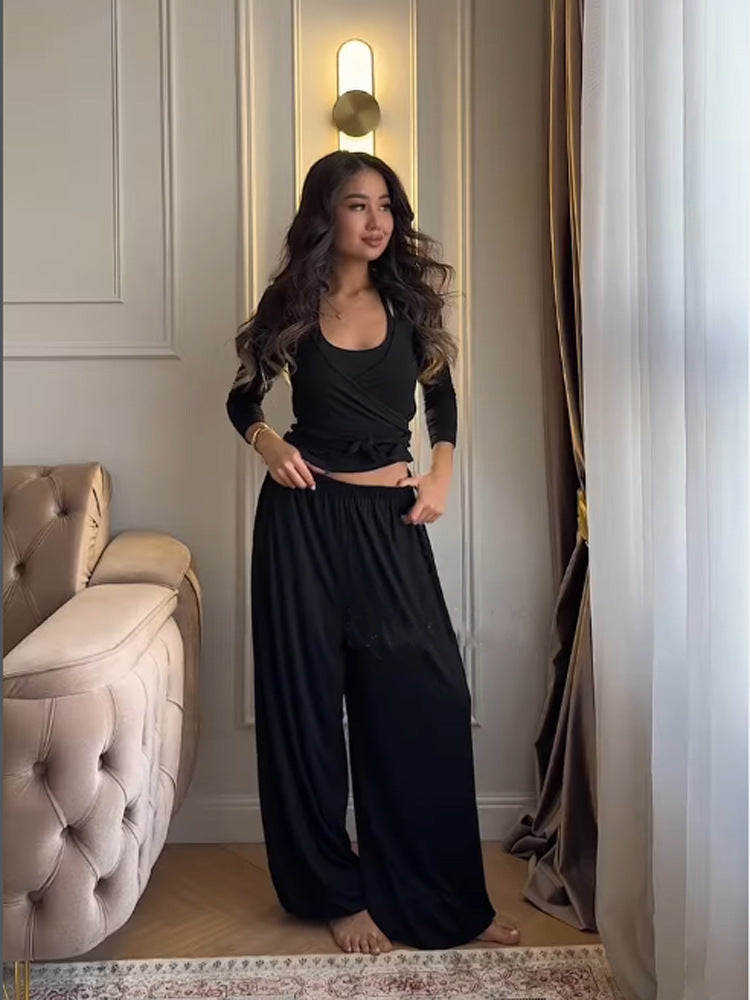 Women's loungewear set with wrap cropped top and wide palazzo pants Mune Fashion