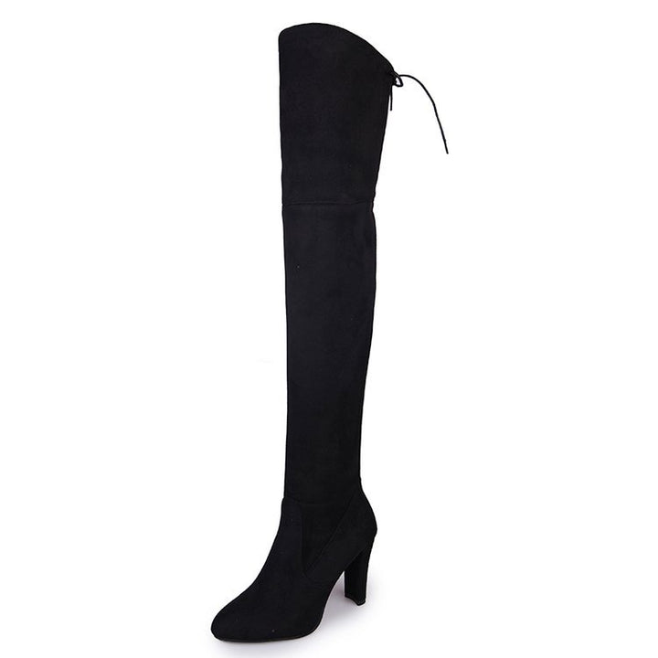 Women over-knee boots made of suede leather with elastic shaft and mid-high block heel Mune Fashion