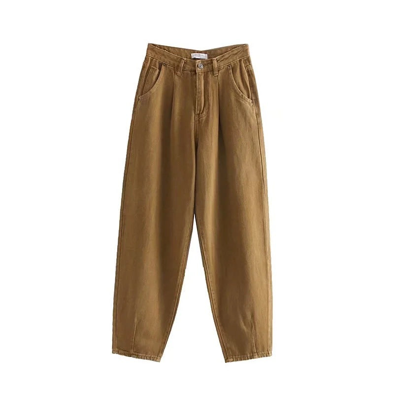 Women's High-Waisted Tapered Pants with Front Pleats and Relaxed Fit Mune Fashion
