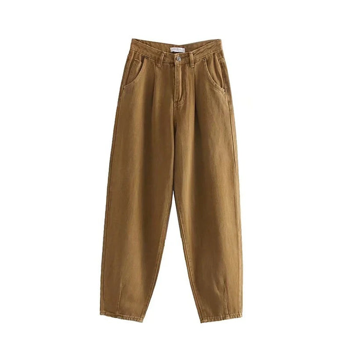Women's High-Waisted Tapered Pants with Front Pleats and Relaxed Fit Mune Fashion
